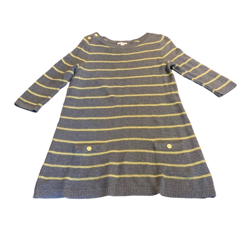 Caslon Striped Mini Sweater Dress/ Tunic Medium Grey Yellow